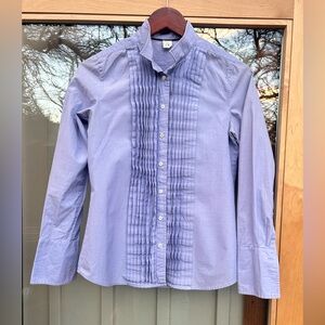 Vintage J Crew Pleated Front Button-Up Shirt in Light Periwinkle Blue